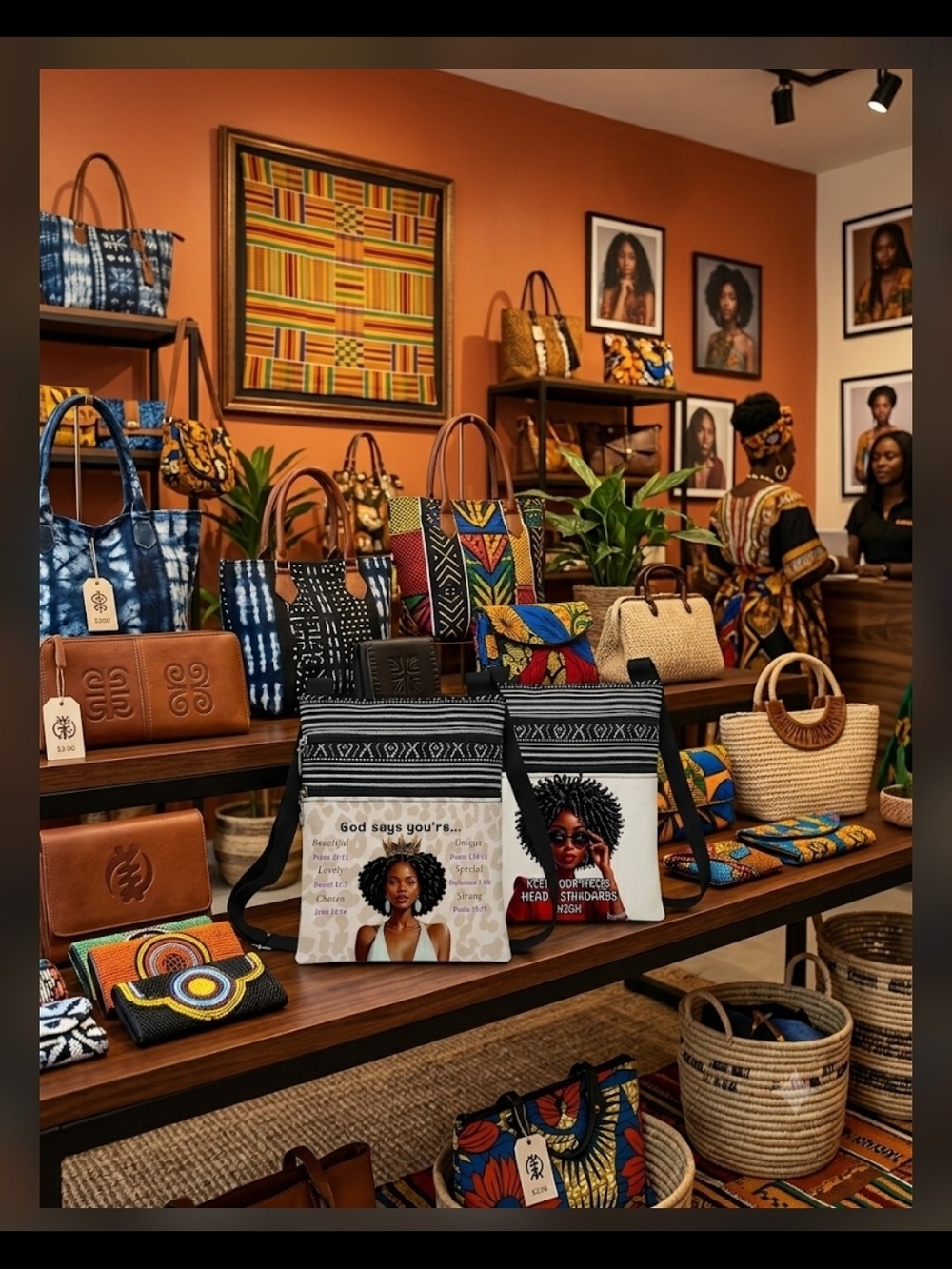 Artisan Afro-centric Printed Crossbody Bag with Graphic Portrait; Choose 1-NEW! - Picture 1 of 1